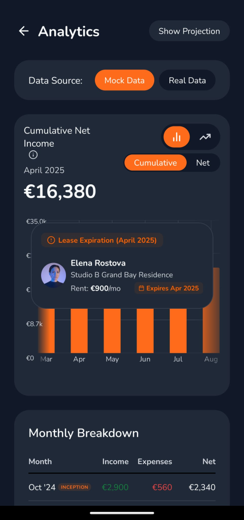 Revenue Analytics & Tax Export App Screenshot Overlay (Dark)