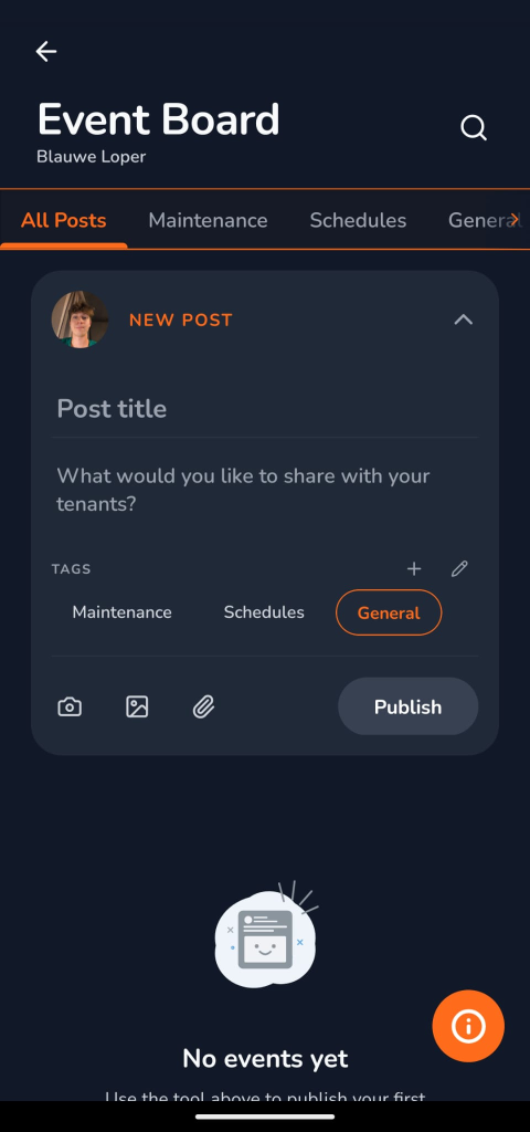 Building Event Board App Screenshot (Dark)
