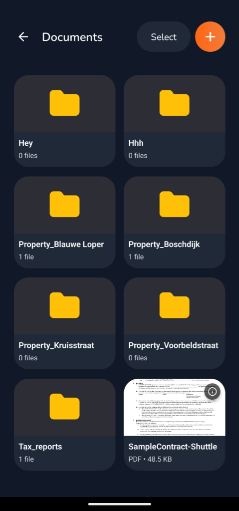 Secure Document Vault App Screenshot (Dark)