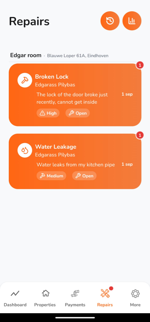 Maintenance Tracking App Screenshot (Light)