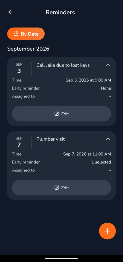 Notes & Reminders App Screenshot (Dark)